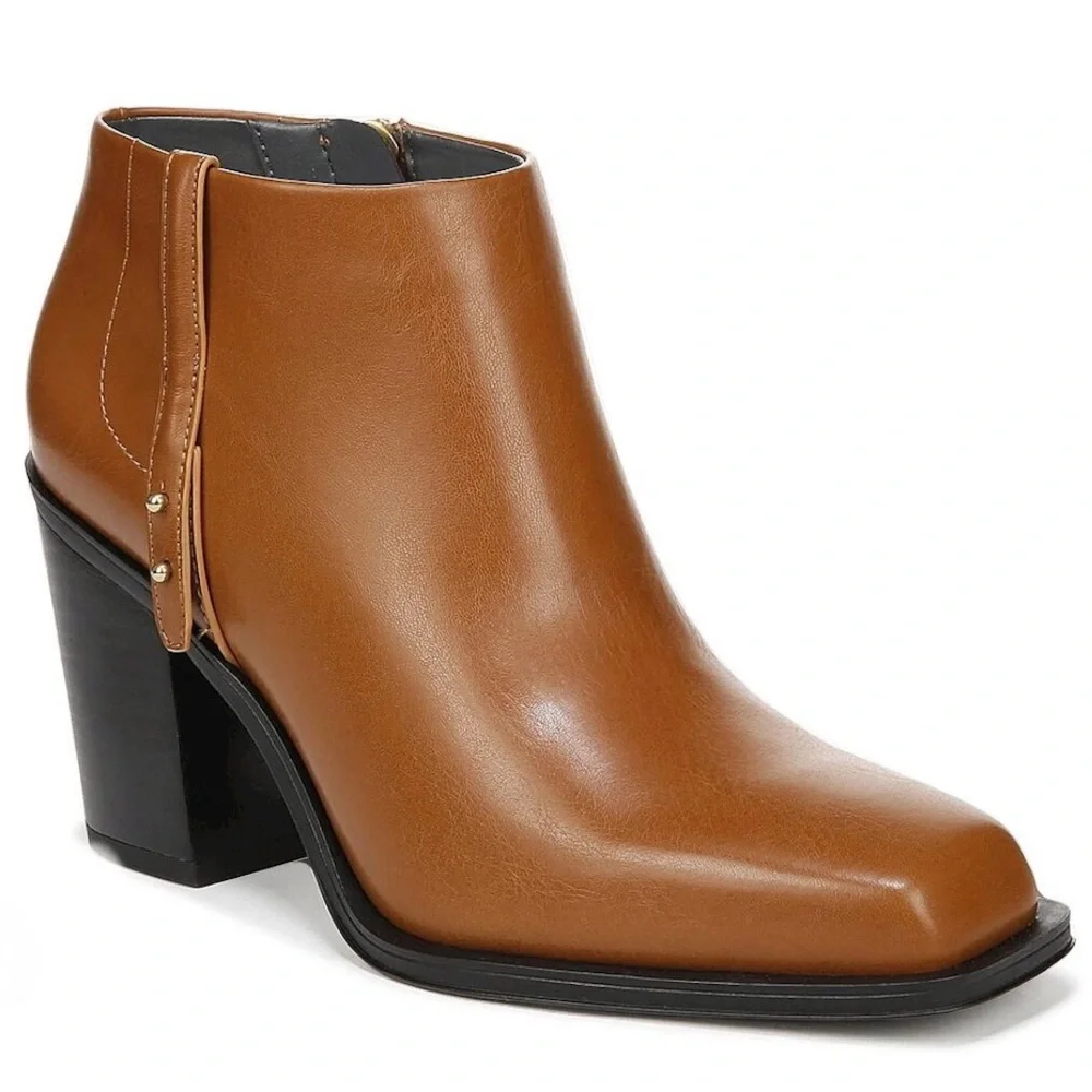 Franco Sarto Vivica Square Toe Ankle Bootie Cognac Brown Size 8.5